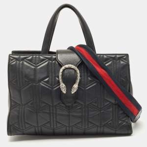 Pre Owned Gucci Black Quilted Leather Dionysus Flap Tote