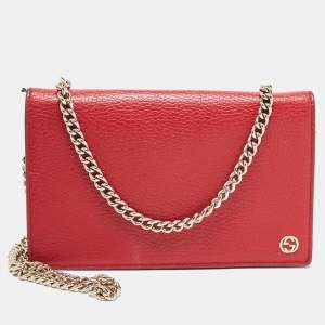 Gucci Red Leather Betty Wallet on Chain
