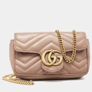 Gucci Beige Matelassé Leather Super Mini GG Marmont Shoulder Bag