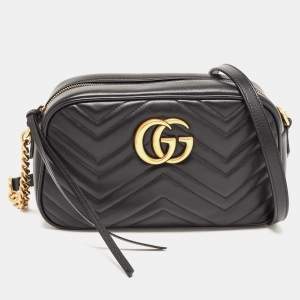 Gucci Black Matelassé Leather Small GG Marmont Camera Bag
