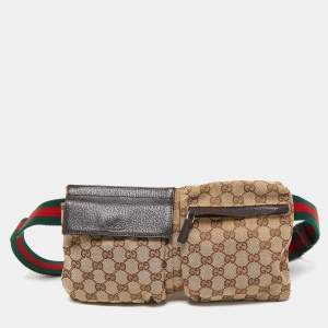 Pre Owned Gucci Brown/Beige GG Canvas and Leather Belt Bag
