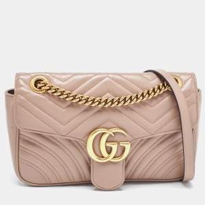 Gucci Dusty Pink Matelassé Leather Small GG Marmont Shoulder Bag