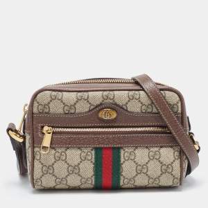 Gucci Beige GG Supreme Canvas and Leather Mini Ophidia Crossbody Bag
