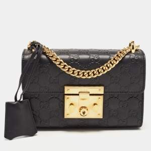 Pre Owned Gucci Black Guccissima Leather Small Padlock Shoulder Bag