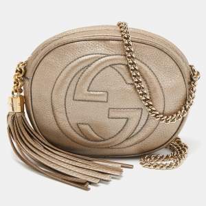 Pre Owned Gucci Gold Leather Mini Soho Disco Chain Crossbody Bag