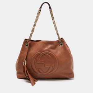 Pre Owned Gucci Brown Leather Medium Soho Chain Shoulder Bag