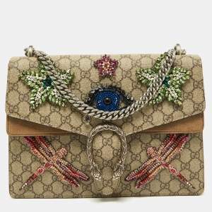 Gucci Beige GG Supreme Canvas and Suede Medium Dubai Exclusive Dionysus Embellished Shoulder Bag