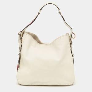 Pre Owned Gucci White Pebbled Leather Medium Heritage Shoulder Bag