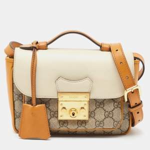 Pre Owned Gucci Tricolor GG Supreme Canvas and Leather Padlock Shoulder Bag