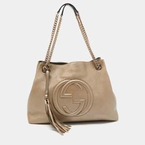 مملوكة مسبقًا Gucci Gold Grained Leather Medium Soho Chain Tote