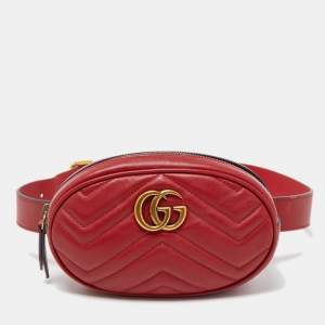 Gucci Red Matelasse Leather GG Marmont Belt Bag