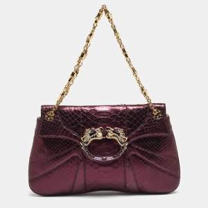 Pre Owned Gucci Purple Snakeskin Limited Edition Crystals Tom Ford Dragon Shoulder Bag