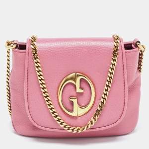 Pre Owned Gucci Pink Leather Small 1973 Chain Crossbody Bag