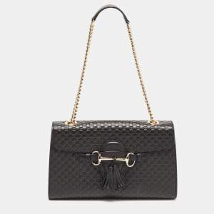 Gucci Black Guccissima Leather Medium Emily Chain Shoulder Bag