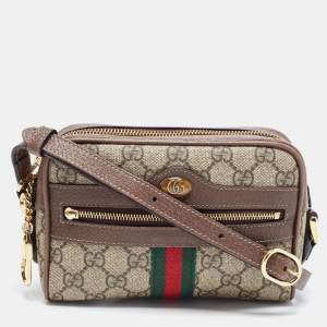 Gucci Beige GG Supreme Canvas and Leather Mini Ophidia Crossbody Bag