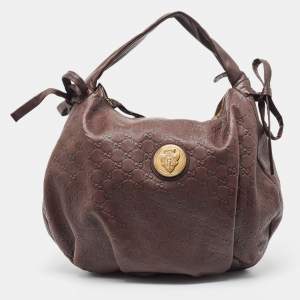 Pre Owned Gucci Dark Brown Guccissima Leather Hysteria Hobo