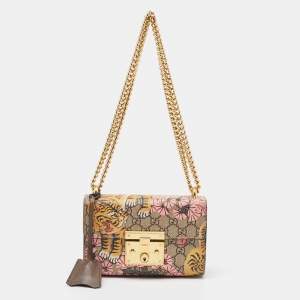 Pre Owned Gucci Multicolor GG Supreme Bengal Canvas and Leather Small Padlock Shoulder Bag