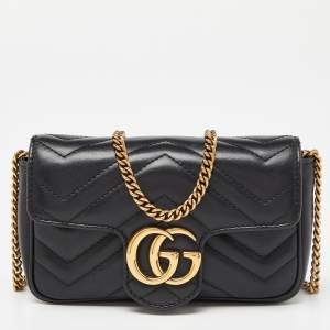 Gucci Black Matelassé Leather Super Mini GG Marmont Shoulder Bag