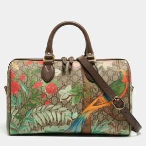 Pre Owned Gucci Brown/Beige Tian Print GG Supreme Canvas Medium Boston Bag