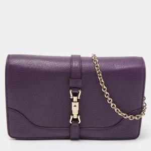 Pre Owned Gucci Purple Leather Piston Broadway Chain Bag
