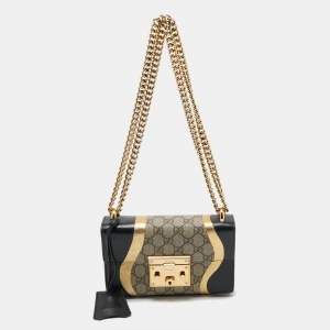 Gucci Tri Color GG Supreme Canvas and Leather Small Padlock Shoulder Bag
