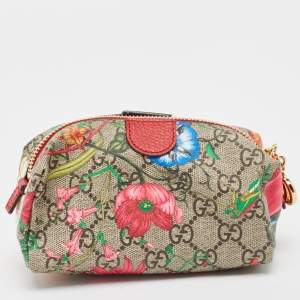 Pre Owned Gucci Red/Beige Flora GG Supreme Canvas Ophidia Cosmetic Pouch
