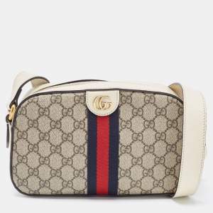 Gucci Cream/Brown GG Supreme And Leather Ophidia Shoulder Bag