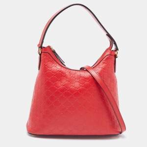 Pre Owned Gucci Red Guccissima Leather Linea A Hobo 