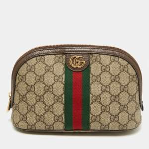 Pre Owned Gucci Beige GG Supreme Canvas and Leather Pouch