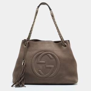 Pre Owned Gucci Brown Nubuck Leather Medium Soho Chain Shoulder Bag