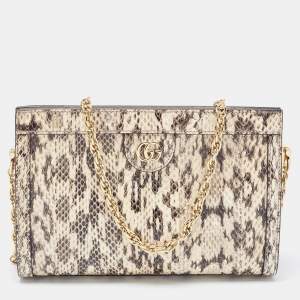 Gucci Beige/Brown Watersnake Leather Small GG Ophidia Shoulder Bag