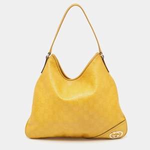 Pre Owned Gucci Yellow Guccissima Leather Medium Britt Hobo