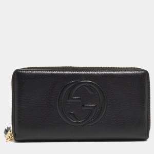 Gucci Black Leather Soho Zip Around Wallet