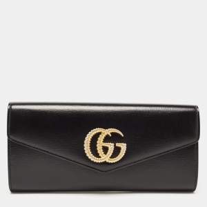 Gucci Black Leather Torchon Double G Broadway Clutch