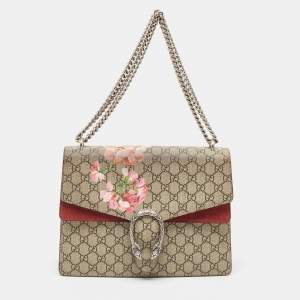 Pre Owned Gucci Beige/Maroon GG Supreme Blooms Print Canvas and Suede Medium Dionysus Shoulder Bag