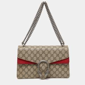 Gucci Beige GG Supreme Canvas and Suede Small Dionysus Shoulder Bag