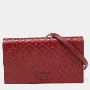 Pre Owned Gucci Red Microguccissima Leather Flap Crossbody Bag