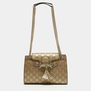 Gucci Metallic Beige Guccissima Leather Small Emily Shoulder Bag