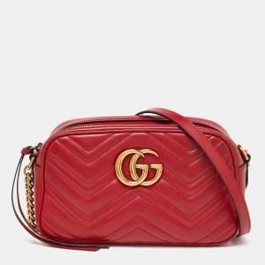 Gucci Red Matelass�é Leather Small GG Marmont Shoulder Bag