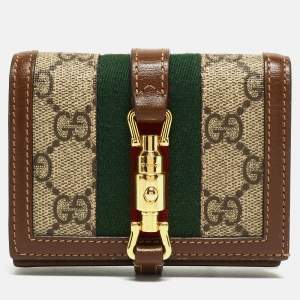 Gucci Tan/Beige GG Supreme Canvas and Leather Jackie 1961 Card Case Wallet