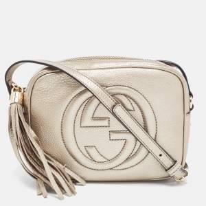 Pre Owned Gucci Gold Leather Small Soho Disco Crossbody Bag