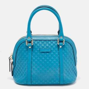 Pre Owned Gucci Blue Microguccissima Leather Mini Nice Dome Bag