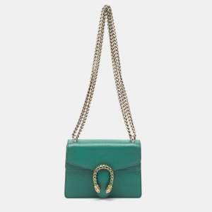 Pre Owned Gucci Green Leather Mini Dionysus Shoulder Bag