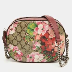 Pre Owned Gucci Multicolor Blooms Print GG Supreme Canvas and Leather Mini Chain Crossbody Bag