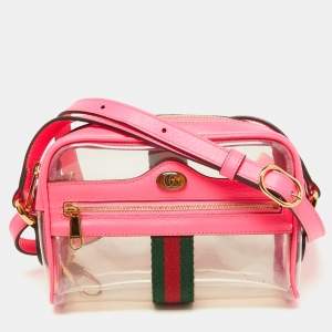 Gucci Neon Pink Leather and PVC Mini Ophidia Crossbody Bag