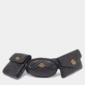 Gucci Black Matelassé Leather GG Marmont 2.0 Multi Belt Bag
