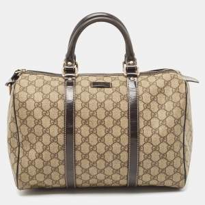 Gucci Beige/Brown GG Supreme Canvas and Leather Medium Joy Boston Bag