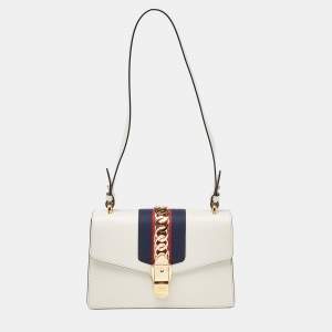 Pre Owned Gucci Off White Leather Small Web Sylvie Shoulder Bag