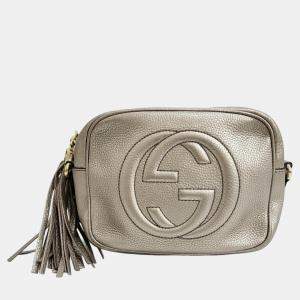 Pre Owned Gucci Beige Silver Leather Disco Bag (308364)