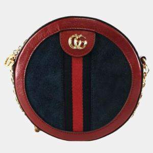 Gucci Red/Navy Canvas and Leather Ophidia Mini Round Shoulder Bag
